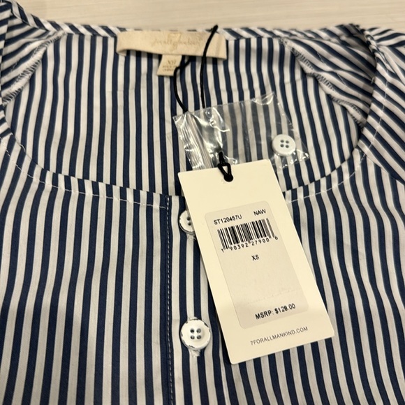 7 for All Mankind NWT Stripes Ruffle long sleeves blouse in Cotton/Nylon/Spandex - Picture 11 of 12